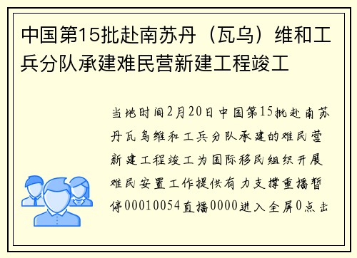 中国第15批赴南苏丹（瓦乌）维和工兵分队承建难民营新建工程竣工