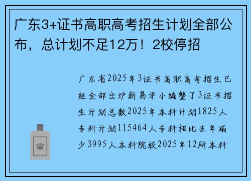 广东3+证书高职高考招生计划全部公布，总计划不足12万！2校停招