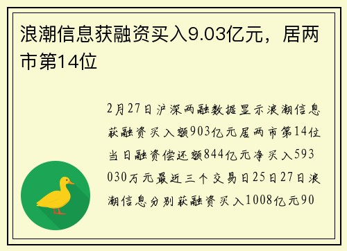 浪潮信息获融资买入9.03亿元，居两市第14位