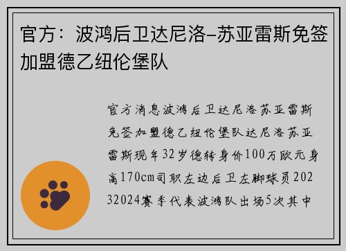 官方：波鸿后卫达尼洛-苏亚雷斯免签加盟德乙纽伦堡队