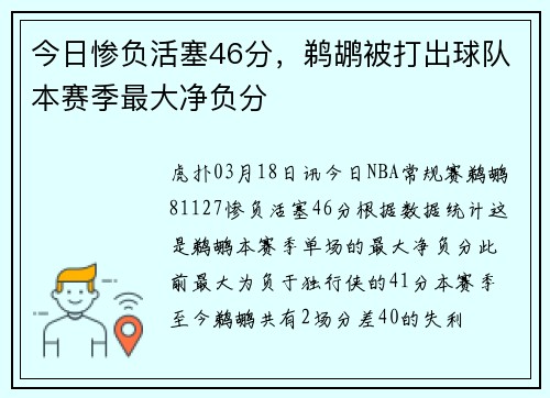 今日惨负活塞46分，鹈鹕被打出球队本赛季最大净负分